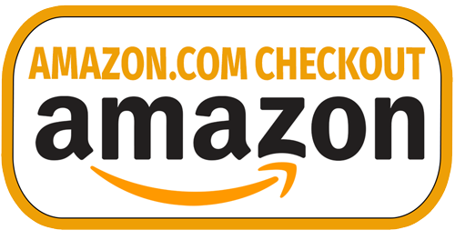 An amazon checkout logo featuring the word amazon.com in black bold uppercase letters above a stylized orange smile arrow on a white and orange background framed in gray for both amazon.com and international customer checkout