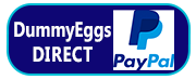 A blue logo for dummyeggs direct featuring a white egg silhouette inside a 'p' next to the paypal logo on the right, indicating payment options provided by paypal.