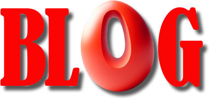 The image features the word 'blog' in bold, glossy red lettering. the letter 'O' is distinctly designed as a shiny red egg shaped sphere, giving a modern and eye-catching touch to the overall typography.